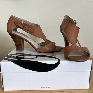 Nine West Tan Cutout Leather Heeled Sandals